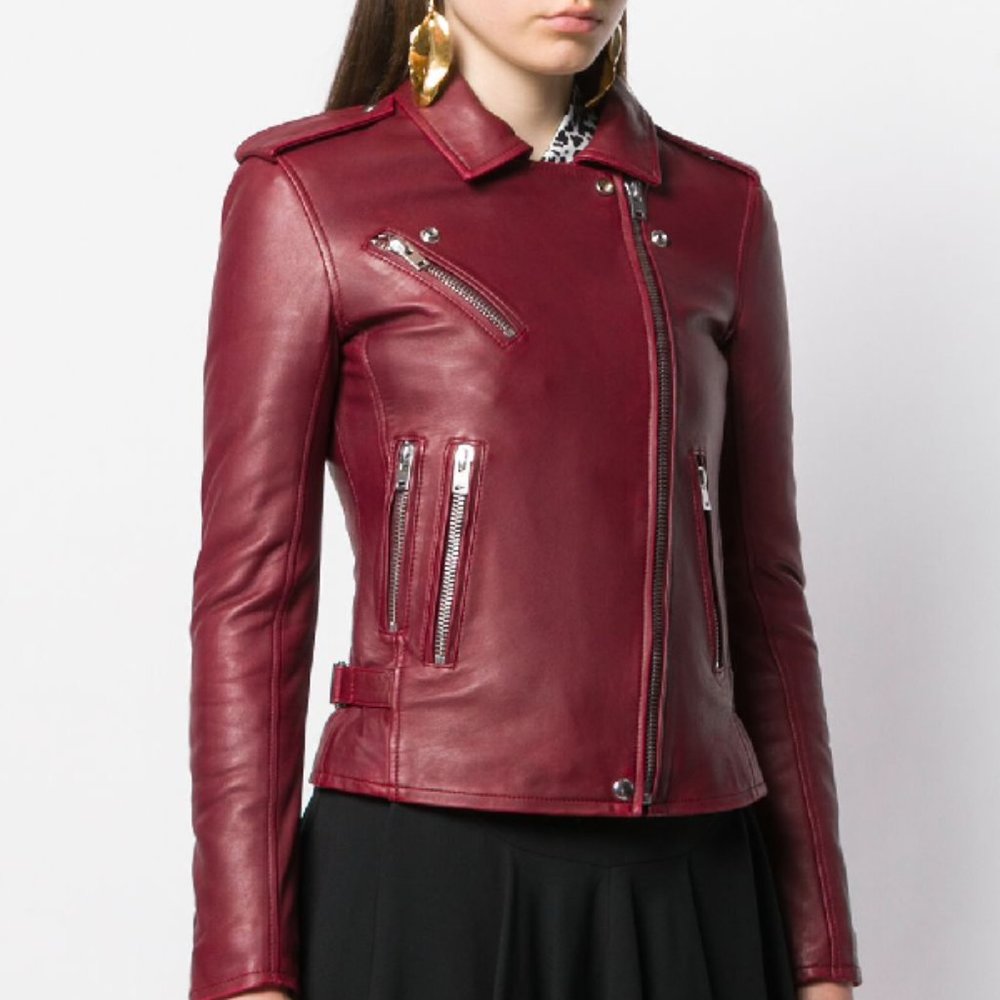 IRO Newhan Leather Jacket in Cardinal Red 36/ US 4 - Picture 2 of 8